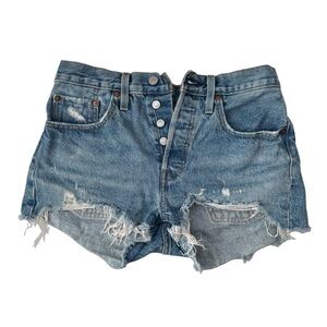 Levi's 501 Big “E” Button Fly Distressed Premium Denim Jean Cotton Shorts sz 27